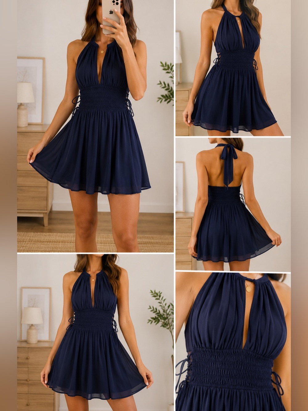 Express Halter Navy Blue Lace up Dress - Picture 1 of 9